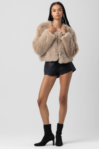 Collarless Fur Jacket | Black, Sand