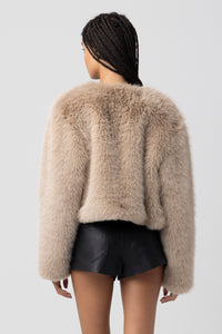 Collarless Fur Jacket | Black, Sand