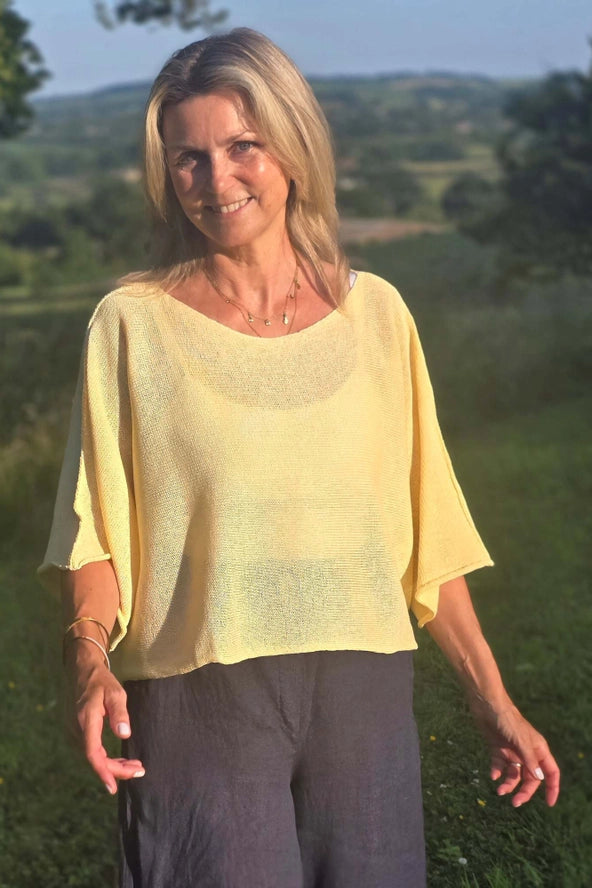 Cotton Blend Short Tunic Top | Yellow