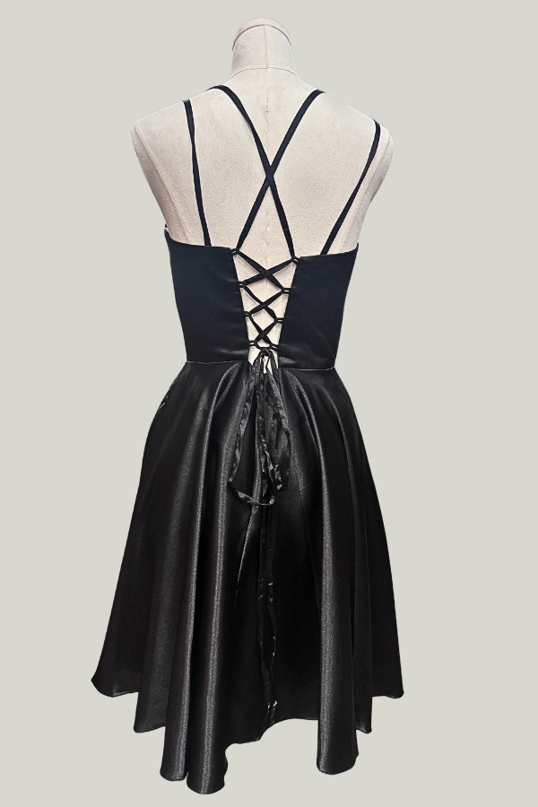 Spaghetti Strap Satin Dress | Black