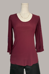 3/4 Sleeve Scoop Neck Mesh Top | Wine Mesh, Black Mesh