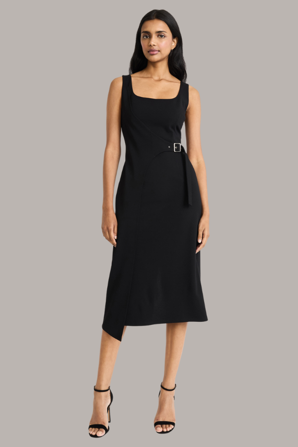 Scuba Crepe Tank Dress w/ Buckle | Black