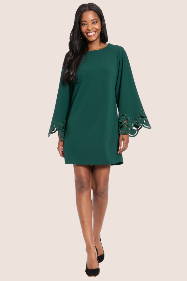 Eyelet A-line Crepe Dress | Eden Green