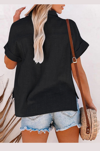 Short Sleeve Camp Shirt | Black, White