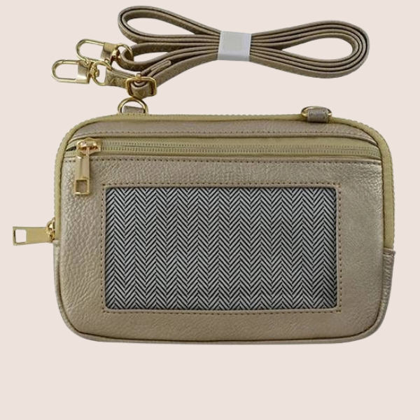 Mini Crossbody Wallet | Tan, Champagne Gold