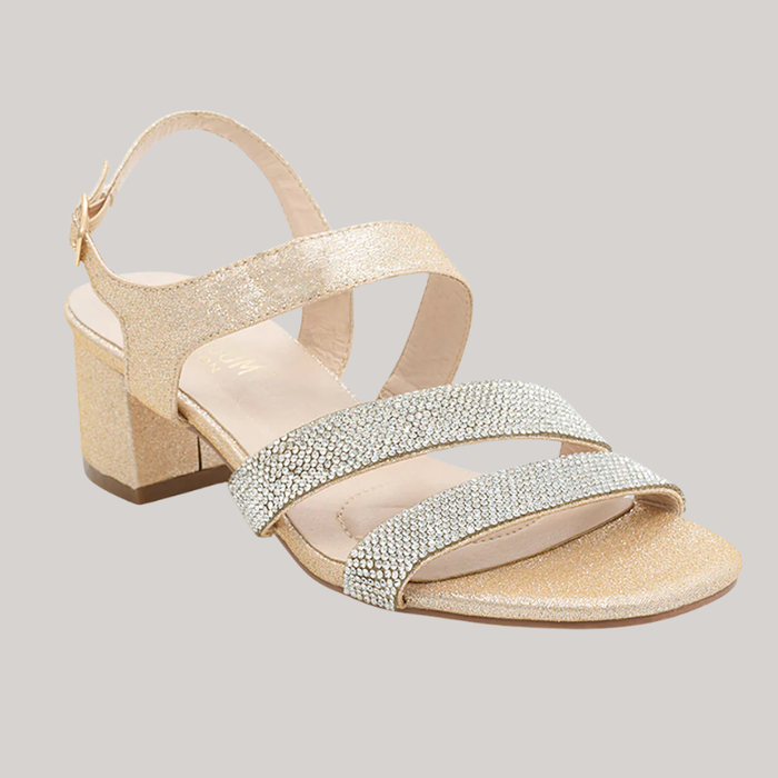 Annie Sparkle Block Heel | Nude Shimmer