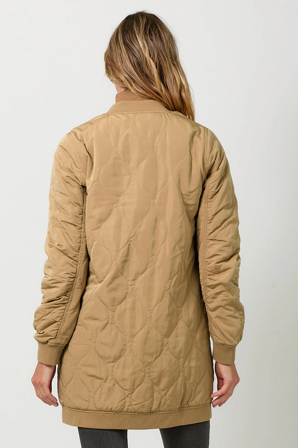 Quilted Long Bomber Jacket | Latte