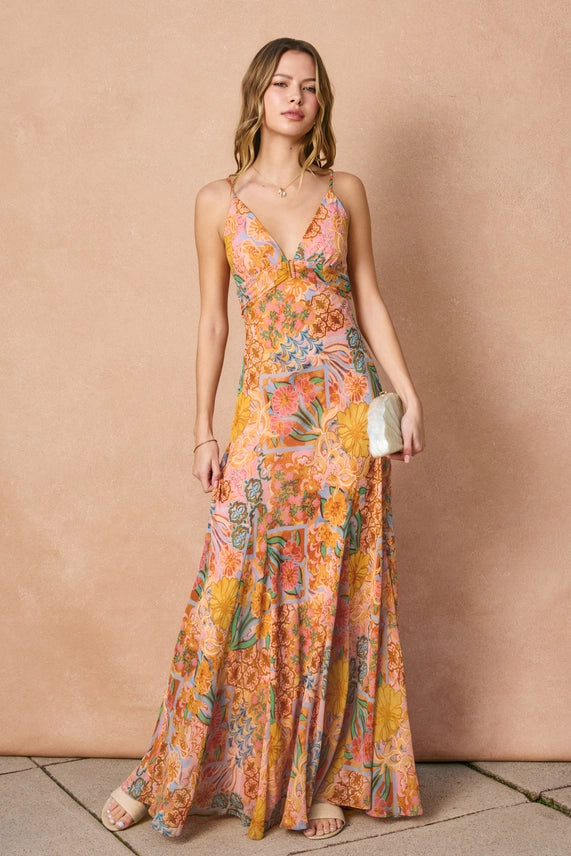 Paisley Frilly Hem Maxi Dress