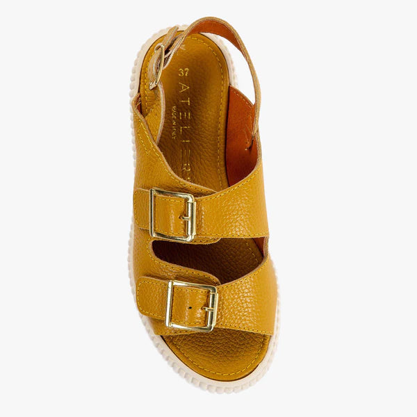 Atelier Courtnay Two Bucle Wedge Shoe | Mustard