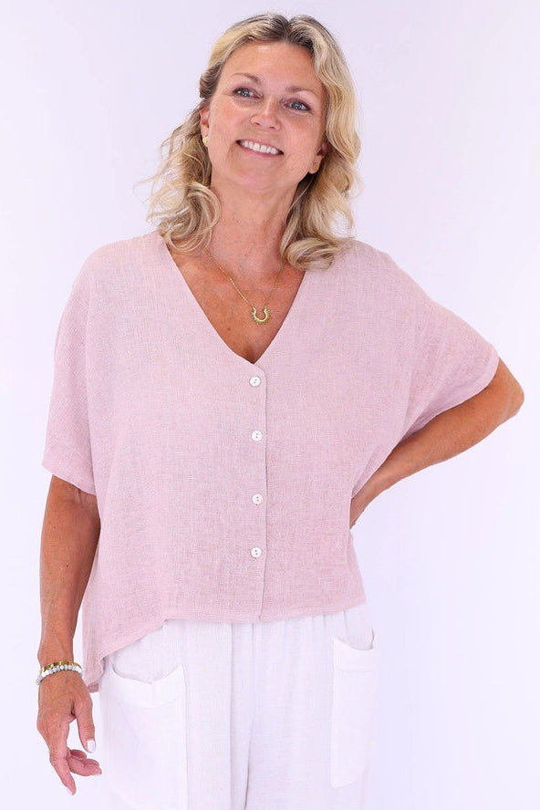 Linen & Cotton Blend Short Sleeve Cardigan | Pale Pink, Truffle, White