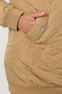 Quilted Long Bomber Jacket | Latte