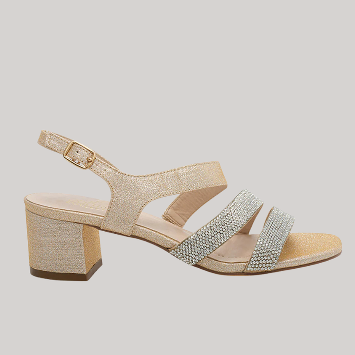 Annie Sparkle Block Heel | Nude Shimmer