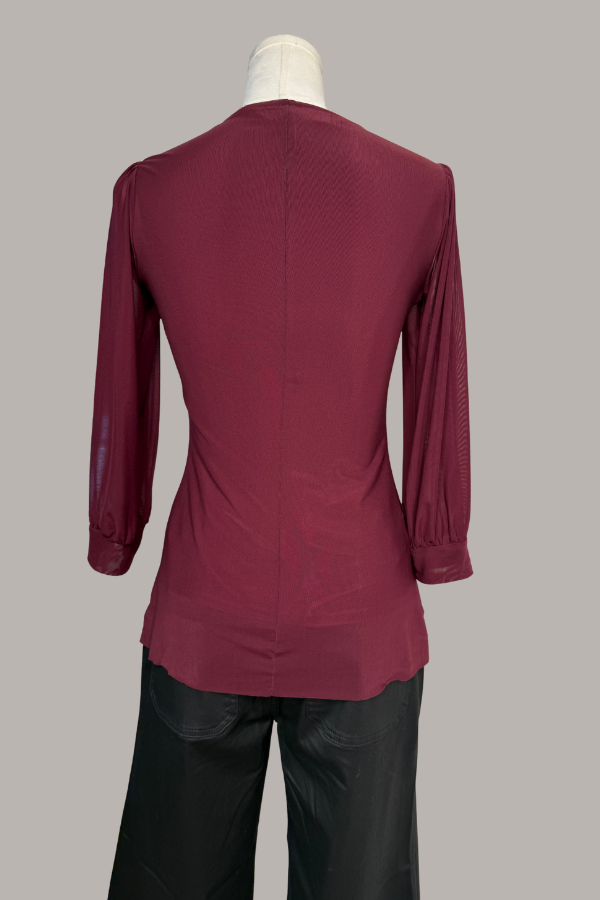 3/4 Sleeve Scoop Neck Mesh Top | Wine Mesh, Black Mesh
