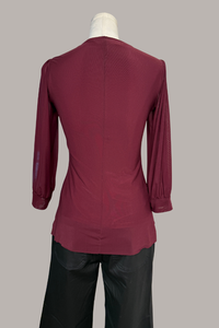 3/4 Sleeve Scoop Neck Mesh Top | Wine Mesh, Black Mesh