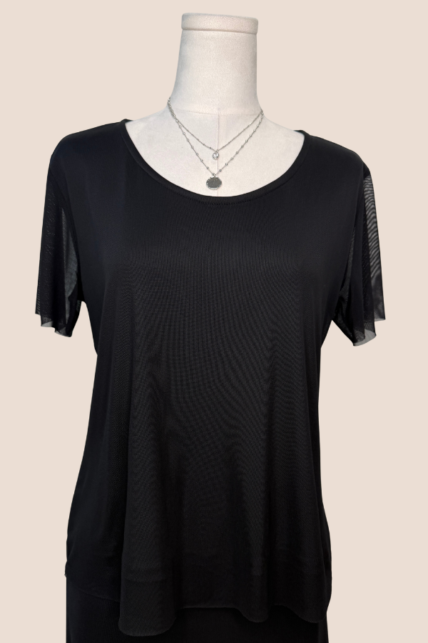 Short Sleeve Mesh Top | Natural, Black