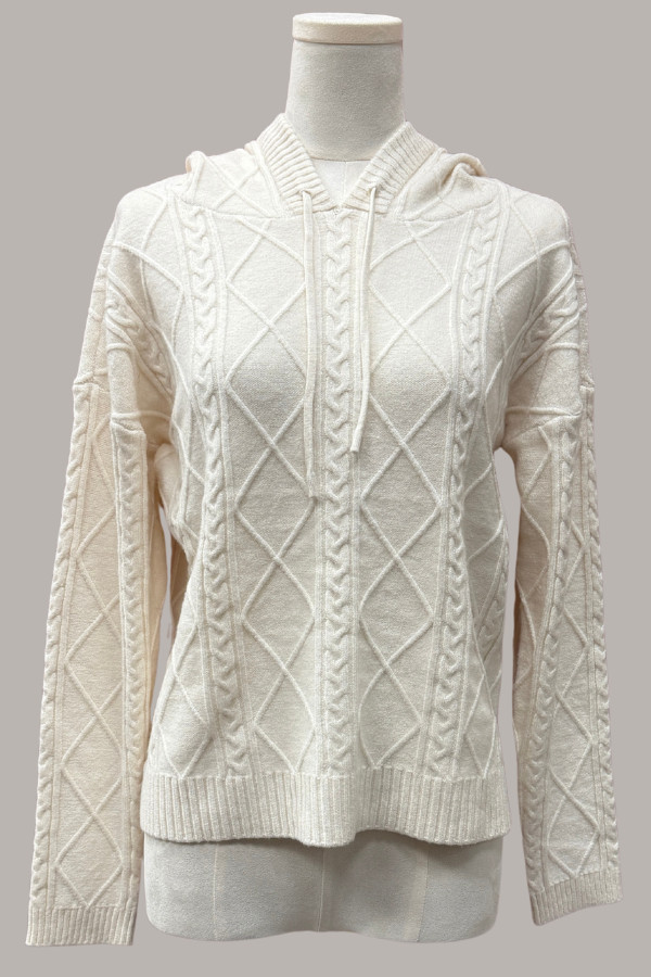 Cable Hoodie Sweater | Apricot Buff, Cream