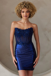 Lace Bustier Corset Fitted Short Dress | Navy
