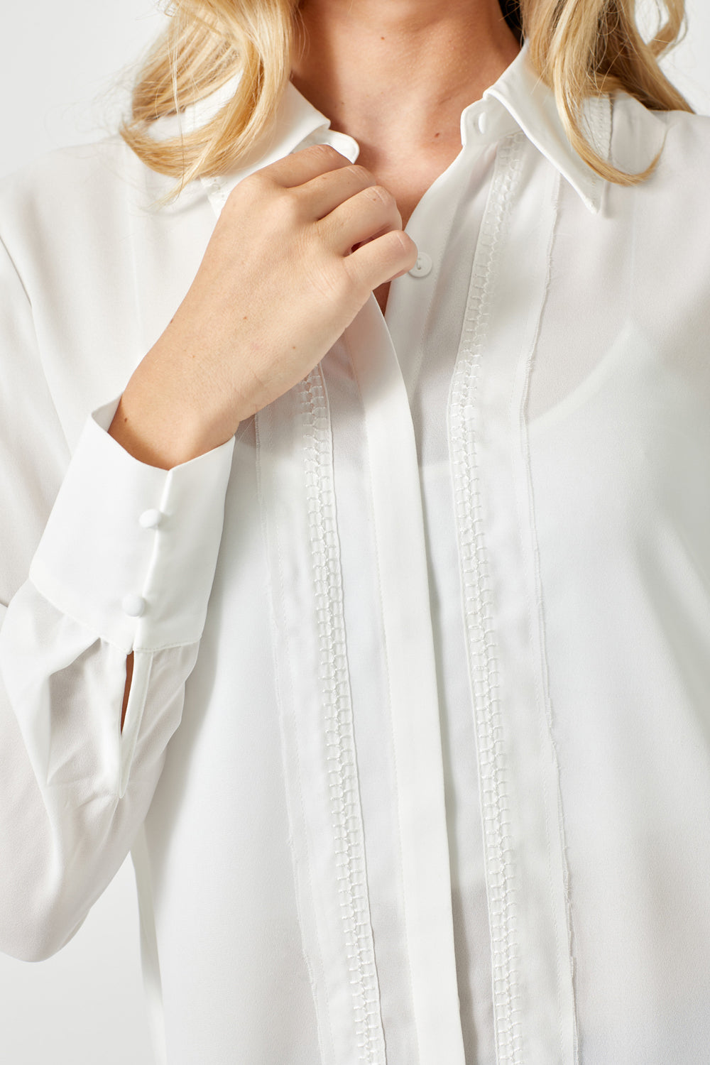 Long Sleeve Embroidered Blouse | Off White