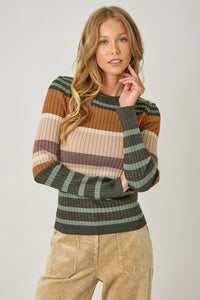 Color Block Striped Sweater | Camel/Green