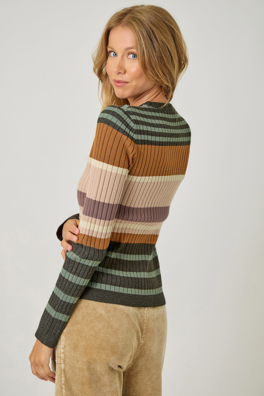 Color Block Striped Sweater | Camel/Green