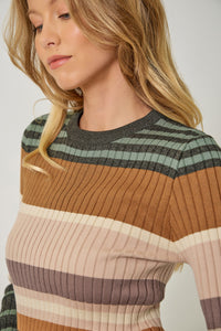 Color Block Striped Sweater | Camel/Green