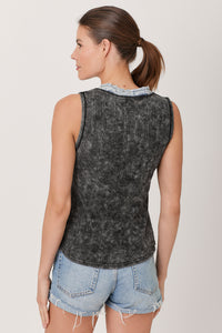 Washed Thermal Sleeveless Henley Top | Black, Cream