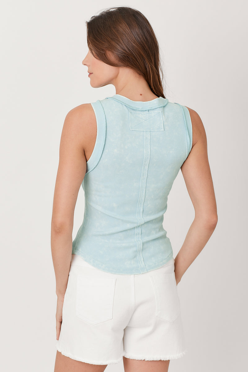 Exposed Seam Ribbed Tank | Washed Pale Blue, Almond