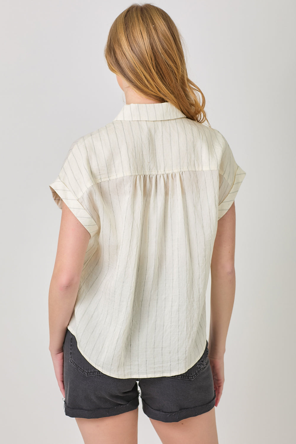 Rolled Up Sleeve Stripe Top | Ivory, Seafoam Green