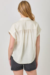 Rolled Up Sleeve Stripe Top | Ivory, Seafoam Green