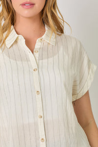 Rolled Up Sleeve Stripe Top | Ivory, Seafoam Green