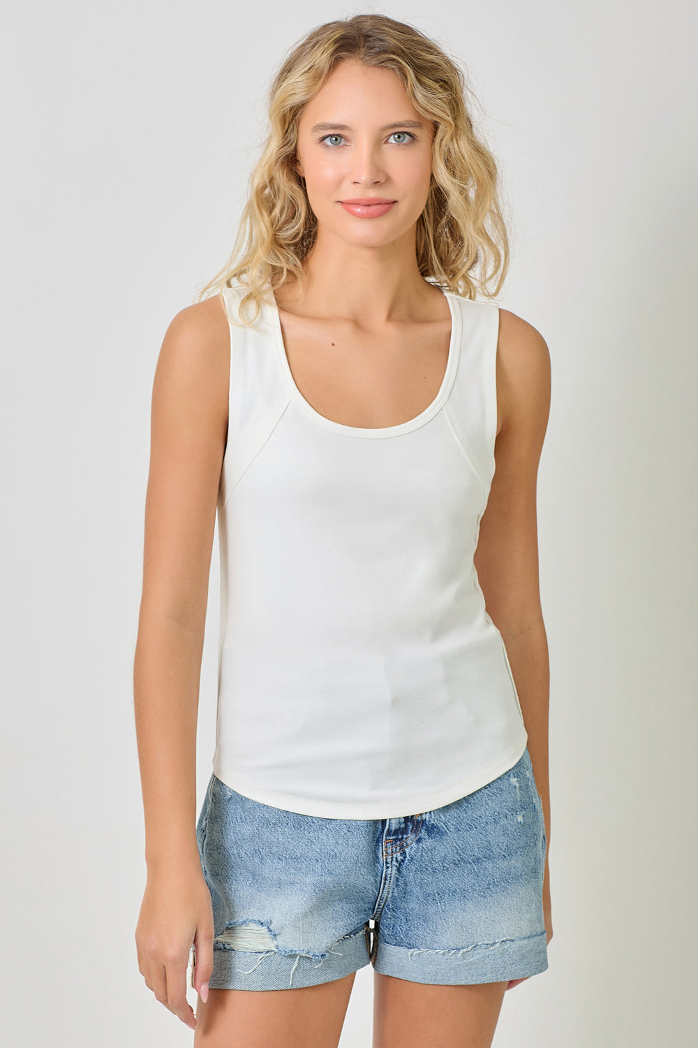 Raw Cut Edge Tank Top | Ice Blue, Vintage White