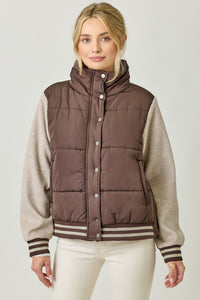 Mixed Media Puffer Jacket | Chocolate