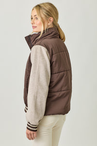 Mixed Media Puffer Jacket | Chocolate