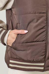 Mixed Media Puffer Jacket | Chocolate