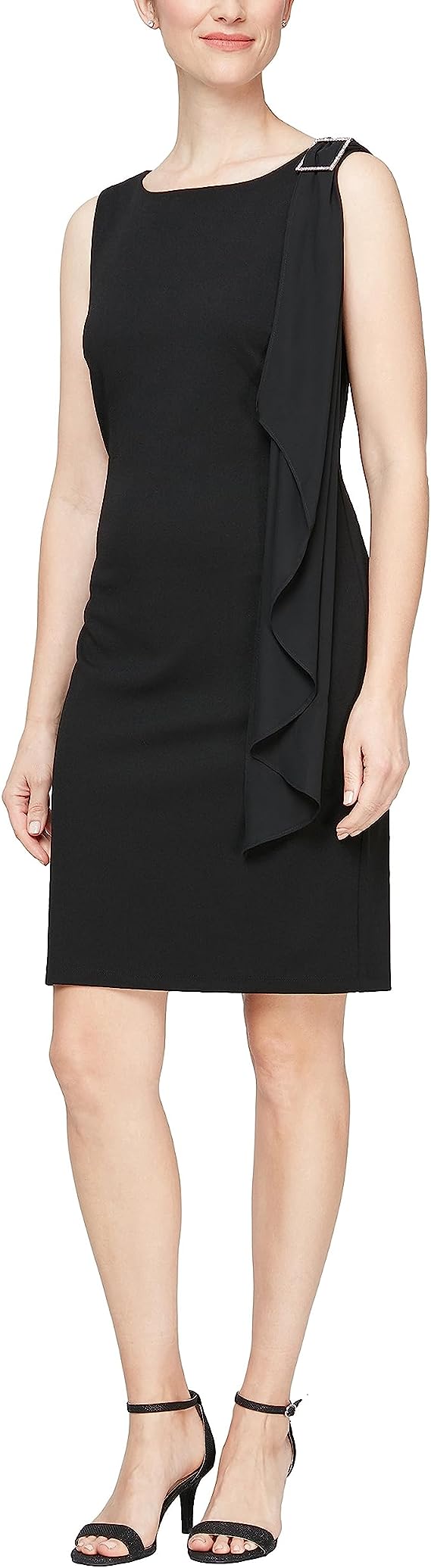Crepe Chemise Dress with Buckle Broach | Black