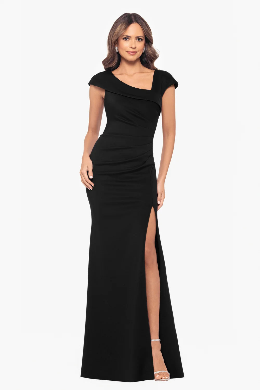 Cap Sleeve Asymmetric Scuba Gown | Black, Olive