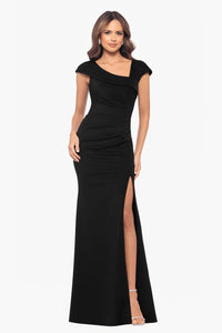 Cap Sleeve Asymmetric Scuba Gown | Black, Olive