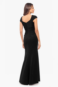 Cap Sleeve Asymmetric Scuba Gown | Black, Olive