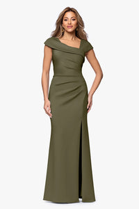 Cap Sleeve Asymmetric Scuba Gown | Black, Olive