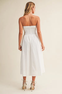 Pintuck & Smocked Bodice Strapless Dress | White, Chambray