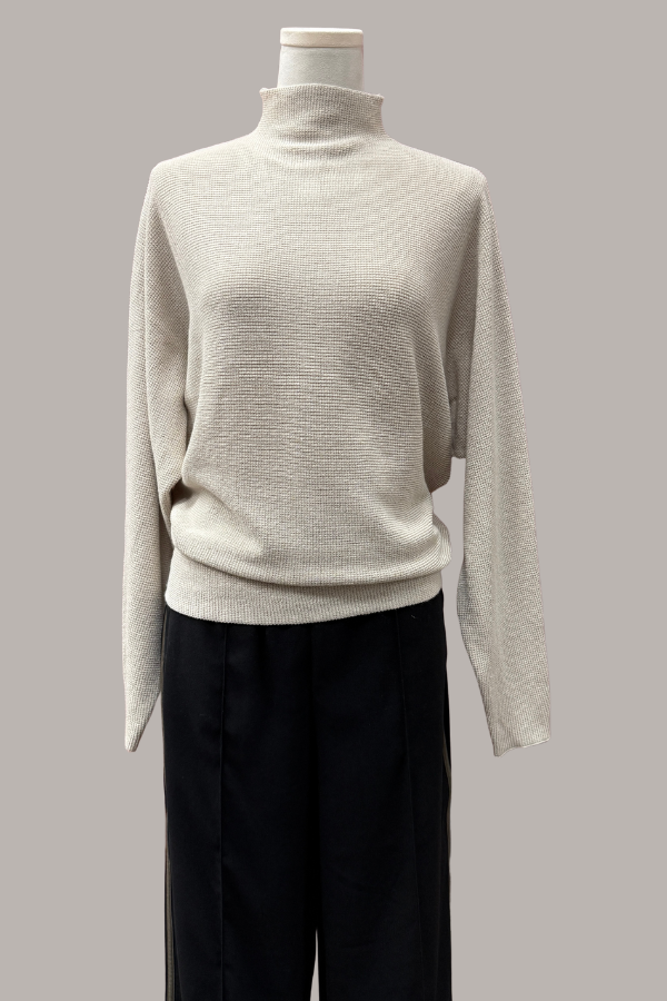Funnel Neck Waffle Knit Sweater | Cream, Pumice Heather