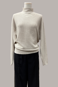 Funnel Neck Waffle Knit Sweater | Cream, Pumice Heather