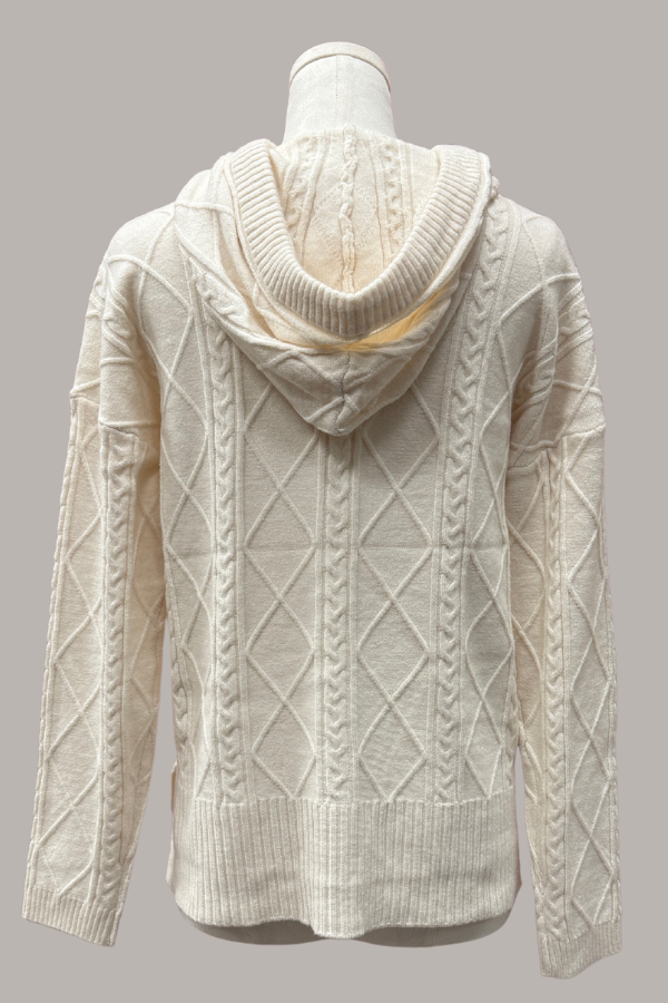 Cable Hoodie Sweater | Apricot Buff, Cream