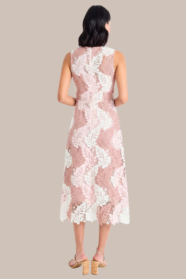 All Over Lace Tea Length Dress | Rose White