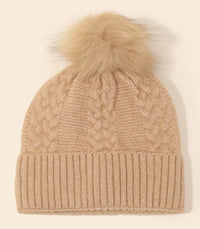 Crochet Knit Pom Pom Beanie | Black, Camel