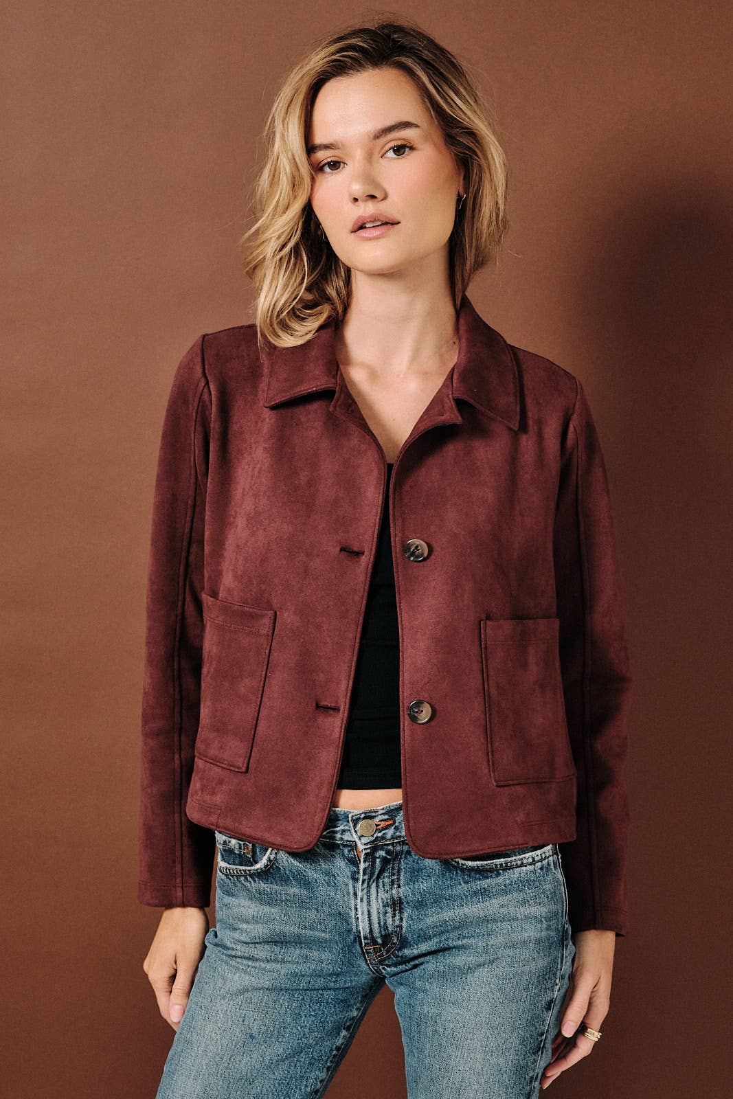 Suede Crop Jacket | Burgundy