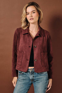 Suede Crop Jacket | Burgundy