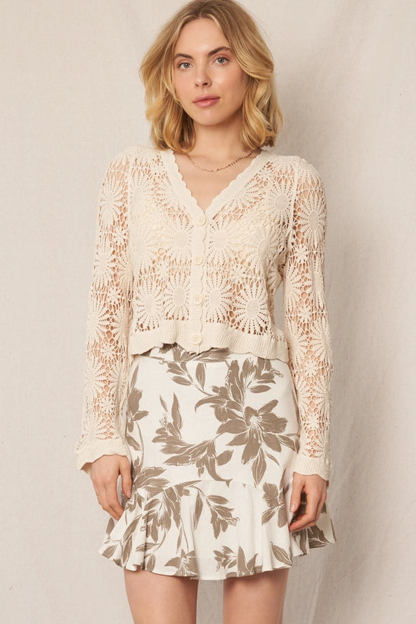 Flower Pattern Crochet Cardigan | Natural