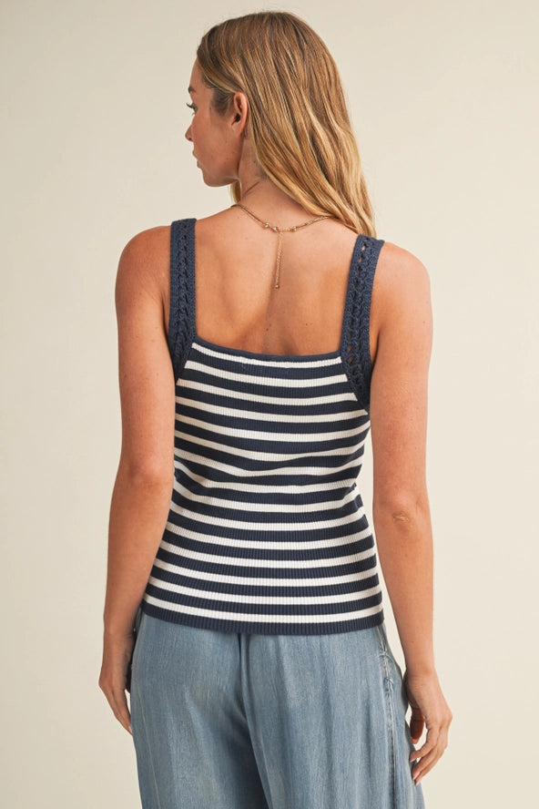Sleeveless Crochet Strap Striped Tank | Midnight