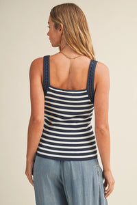 Sleeveless Crochet Strap Striped Tank | Midnight